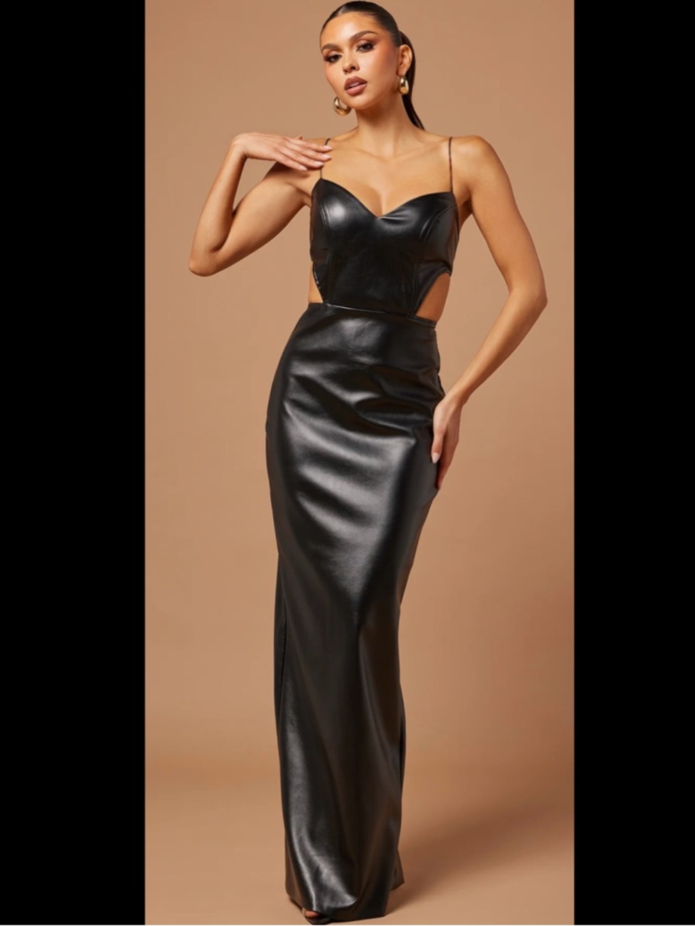 Fashion Nova X Nova Luxe Black Faux Leather Cut Out Gown M NWT